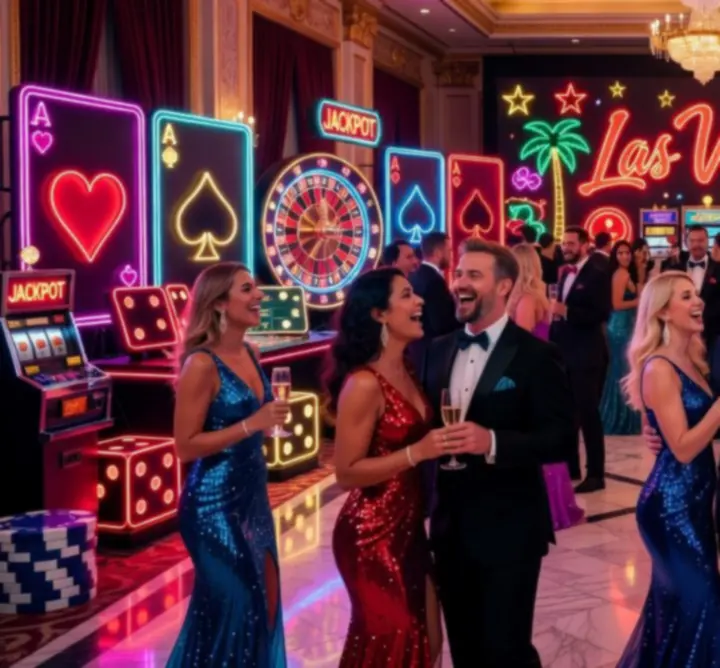 Impreza tematyczna Las Vegas z neonami i kasynowym klimatem