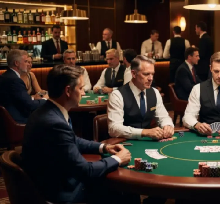 Stolik pokerowy w klimatycznym, kasynowym oświetleniu